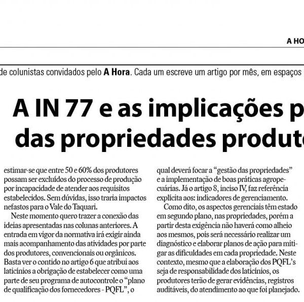 A IN 77 e as implicações para a gestão das propriedades produtoras de leite