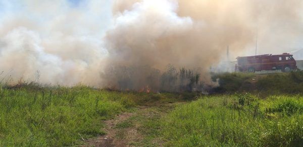 Bombeiros combatem incêndio em vegetação em Encantado