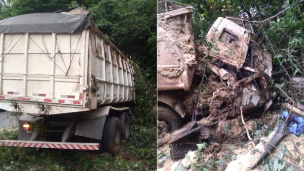 Caminhão capota e sai de pista na RSC-453, em Westfália