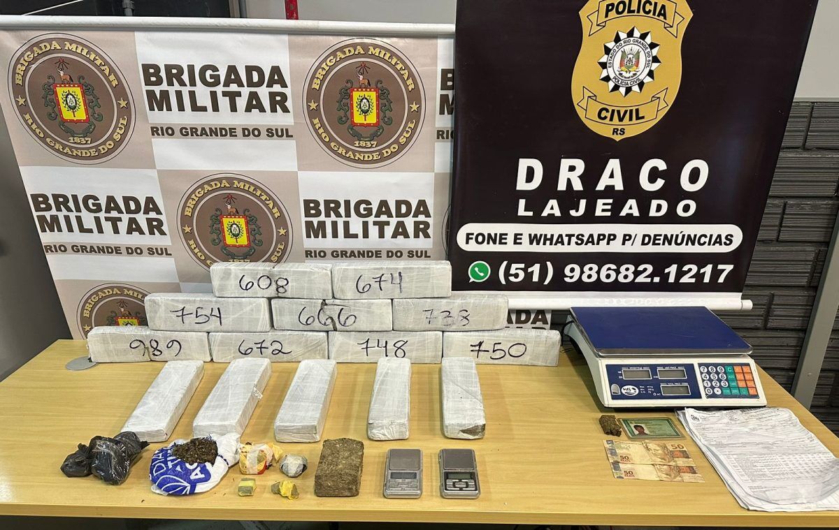 BM e Polícia Civil apreendem quase dez quilos de droga em Lajeado