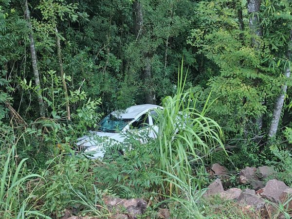 Carro sai de pista e desce ribanceira em Lajeado
