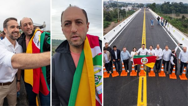Bandeira segurada por Leite na inauguração da ponte foi entregue por transportador