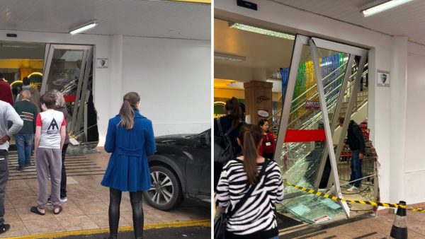 Idoso confunde pedais, invade supermercado e atropela duas pessoas