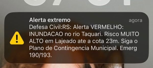 Defesa Civil emite alerta de inundação para celulares em quatro cidades do Vale